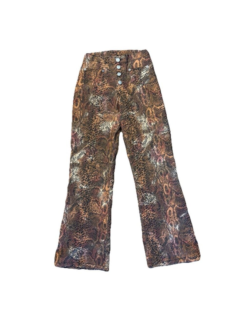 Y2K Snake Print Flare Leg Pants High Waist Button Fly “P*ssy” Logo Buttons XS S